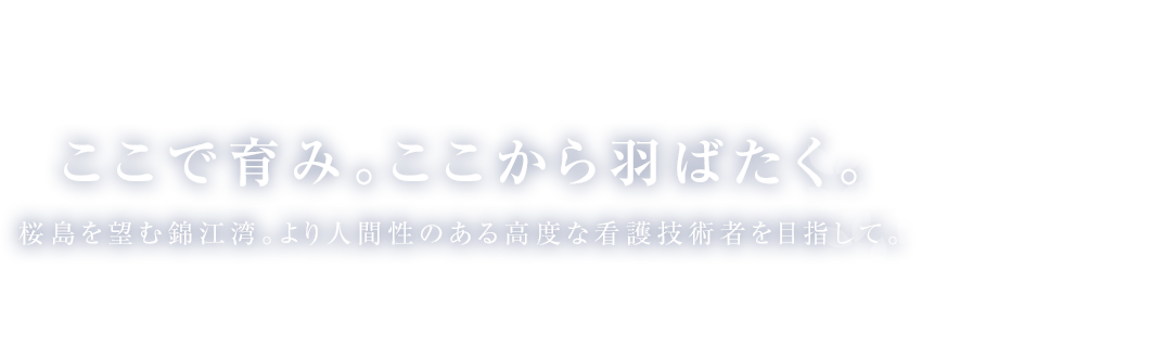 ここで育み。ここから羽ばたく。桜島を望む錦江湾。より人間性のある高度な看護技術者を目指して。